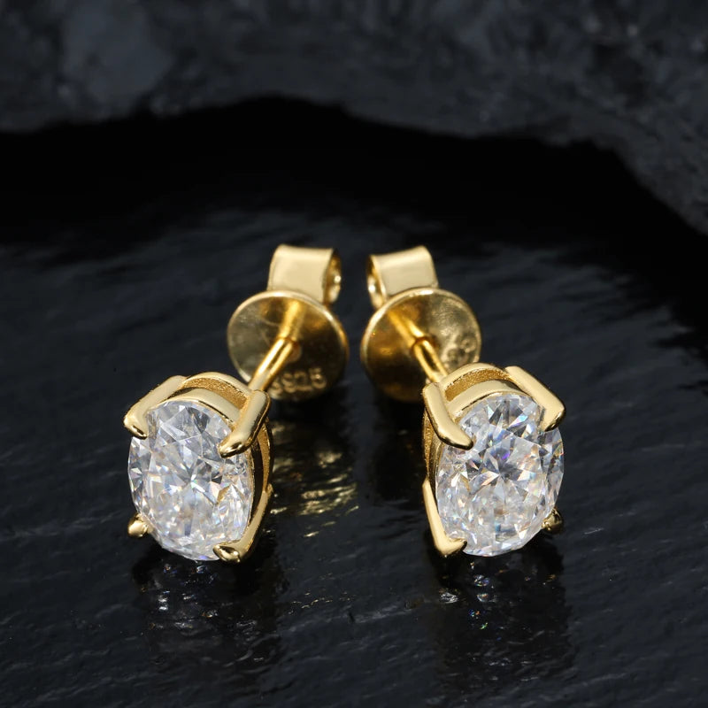 HAIVN JEWELS Oval Moissanite Stud Earrings - VVS1 925 Sterling Silver Fine Jewelry for Women & Men
