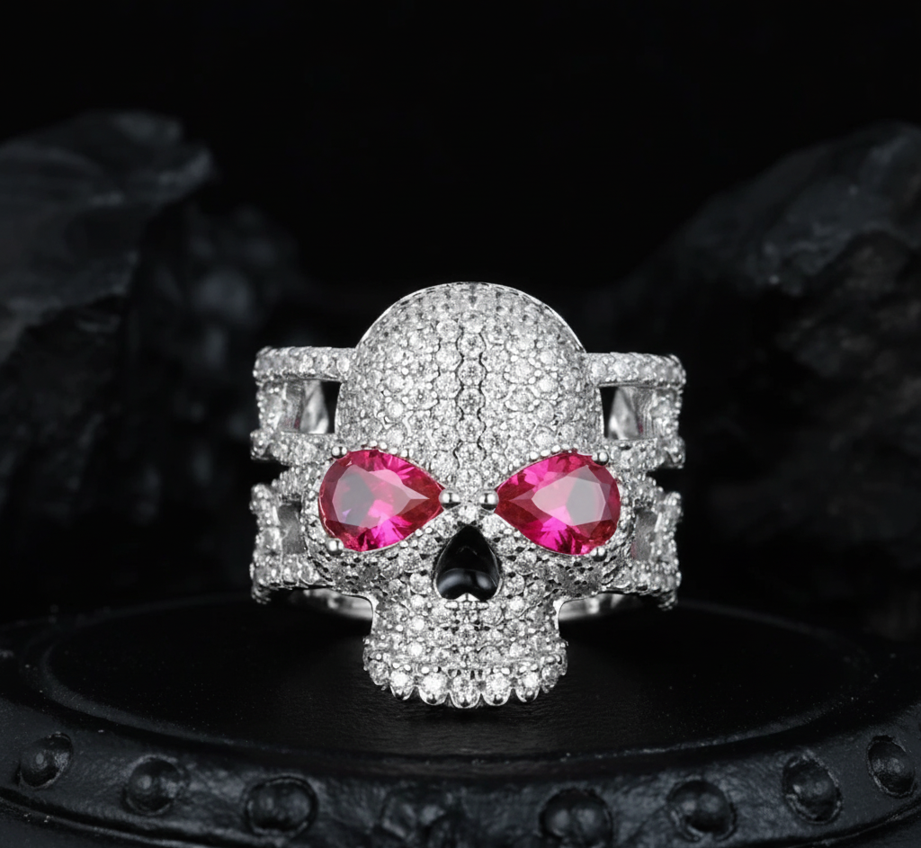HAIVN JEWELS Iced Out Skull Ring - 925 Sterling Silver VVS1 Moissanite Hip Hop Jewelry for Men & Women