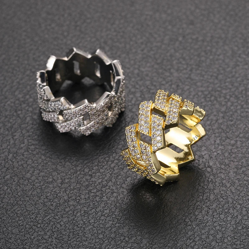 HAIVN JEWELS Luxury Cuban Link Moissanite Ring - 925 Sterling Silver Hip Hop Statement Ring for Men