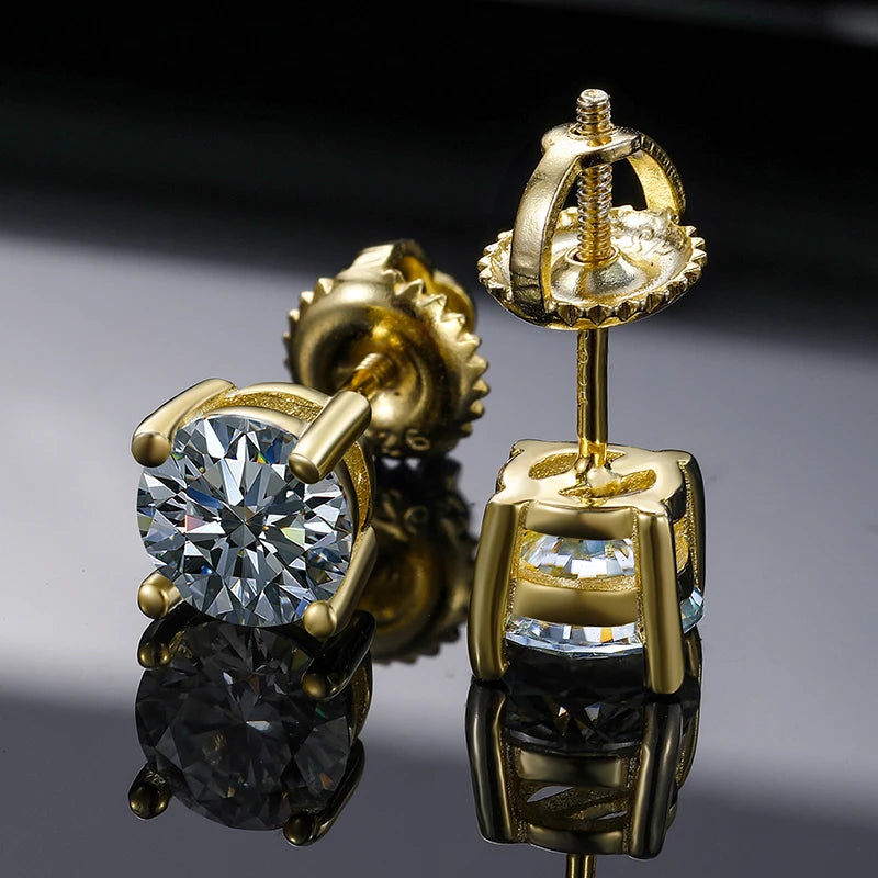 HAIVN JEWELS 6mm Round Moissanite Stud Earrings - 14K Gold Plated 925 Sterling Silver Fine Jewelry for Women