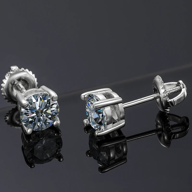 HAIVN JEWELS 6mm Round Moissanite Stud Earrings - 14K Gold Plated 925 Sterling Silver Fine Jewelry for Women