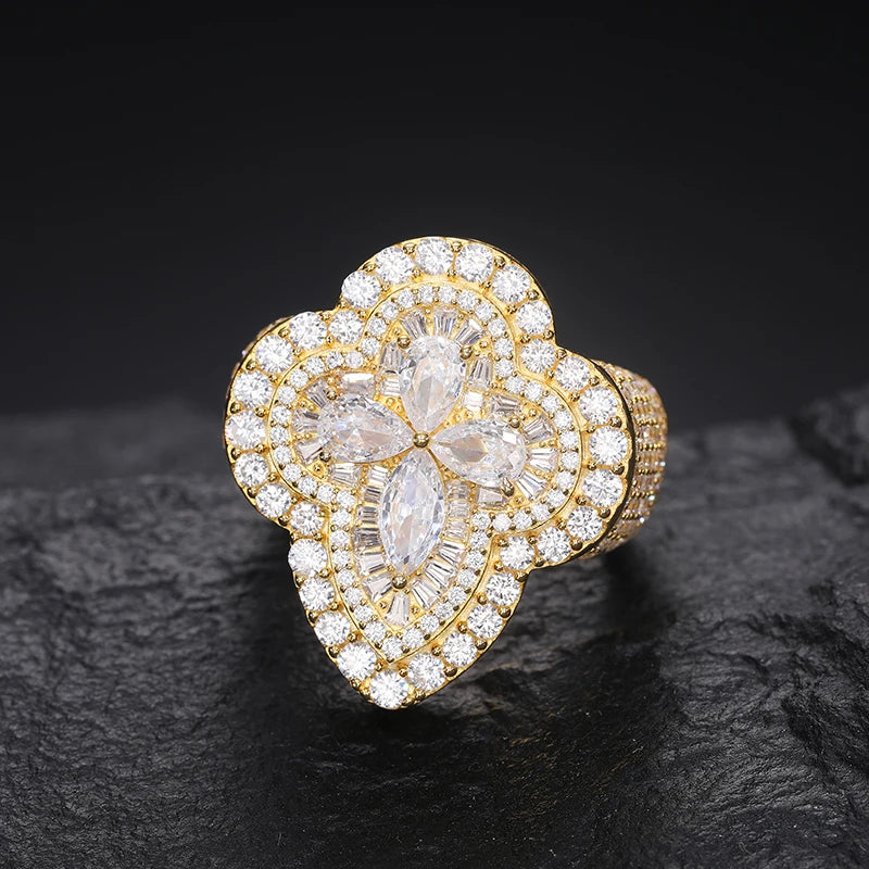 HAIVN JEWELS Cross Moissanite Ring - Iced Out 925 Sterling Silver Hip Hop Statement Ring for Men