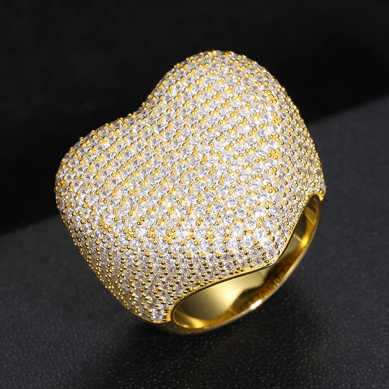 HAIVN JEWELS Heart Moissanite Ring - Iced Out 925 Sterling Silver Hip Hop Statement Ring for Men