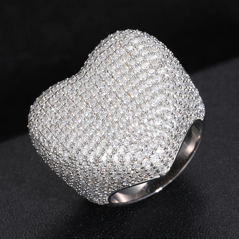 HAIVN JEWELS Heart Moissanite Ring - Iced Out 925 Sterling Silver Hip Hop Statement Ring for Men
