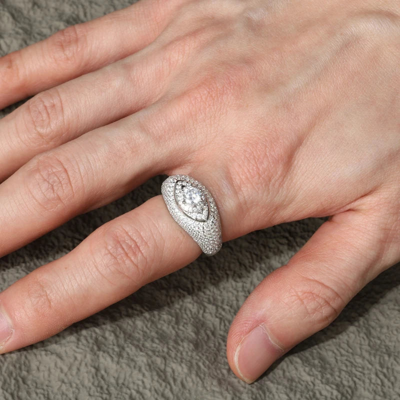 HAIVN JEWELS Iced Out Eye Ring - 925 Sterling Silver VVS1 Moissanite Hip Hop Jewelry for Men & Women