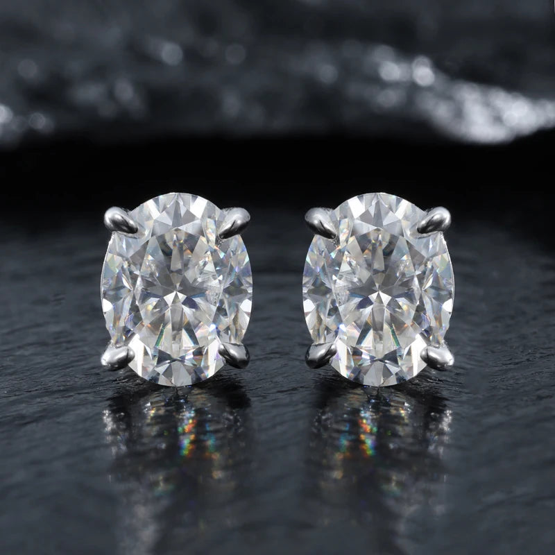 HAIVN JEWELS Oval Moissanite Stud Earrings - VVS1 925 Sterling Silver Fine Jewelry for Women & Men