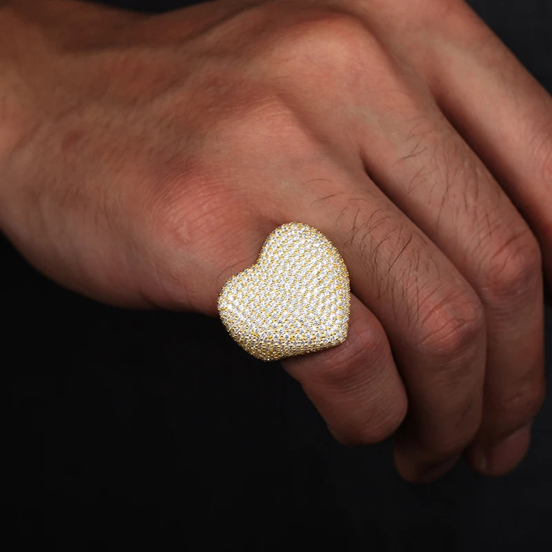 HAIVN JEWELS Heart Moissanite Ring - Iced Out 925 Sterling Silver Hip Hop Statement Ring for Men