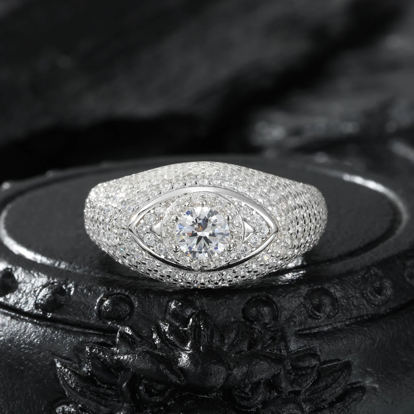 HAIVN JEWELS Iced Out Eye Ring - 925 Sterling Silver VVS1 Moissanite Hip Hop Jewelry for Men & Women