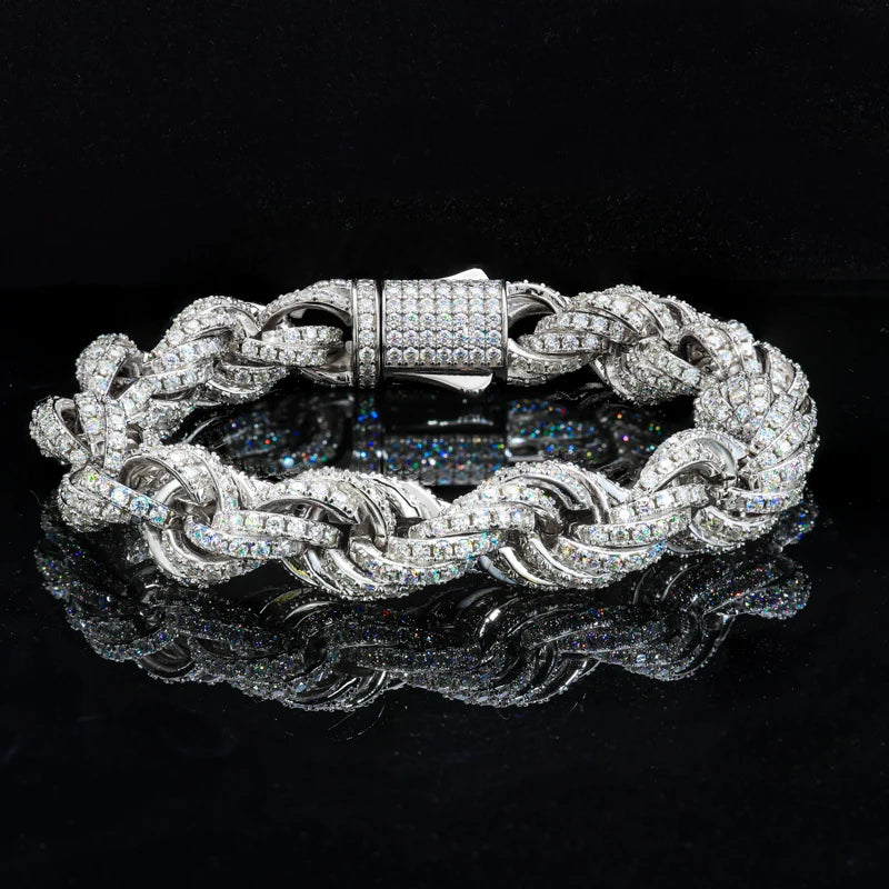 HAIVN JEWELS Iced Out Rope Chain Necklace - 925 Sterling Silver Moissanite Hip Hop Jewelry