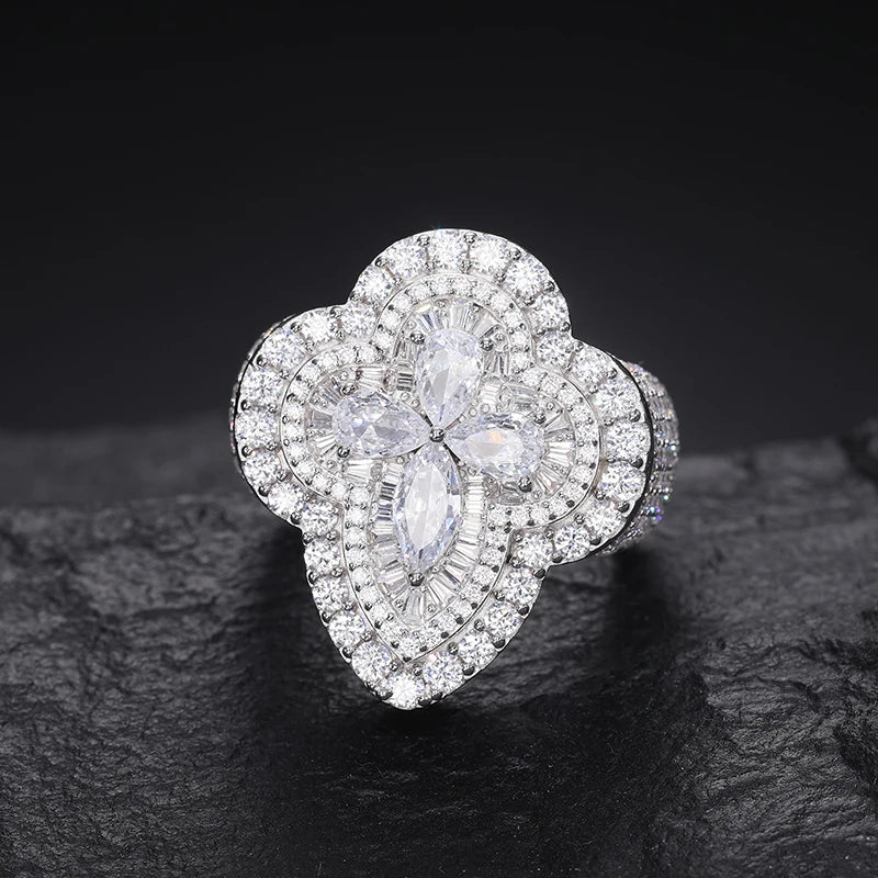 HAIVN JEWELS Cross Moissanite Ring - Iced Out 925 Sterling Silver Hip Hop Statement Ring for Men