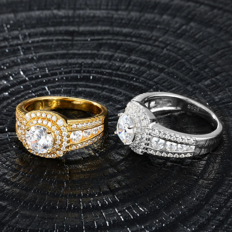 HAIVN JEWELS Classic Round Moissanite Engagement Ring - 925 Sterling Silver VVS1 Hip Hop Jewelry for Men & Women