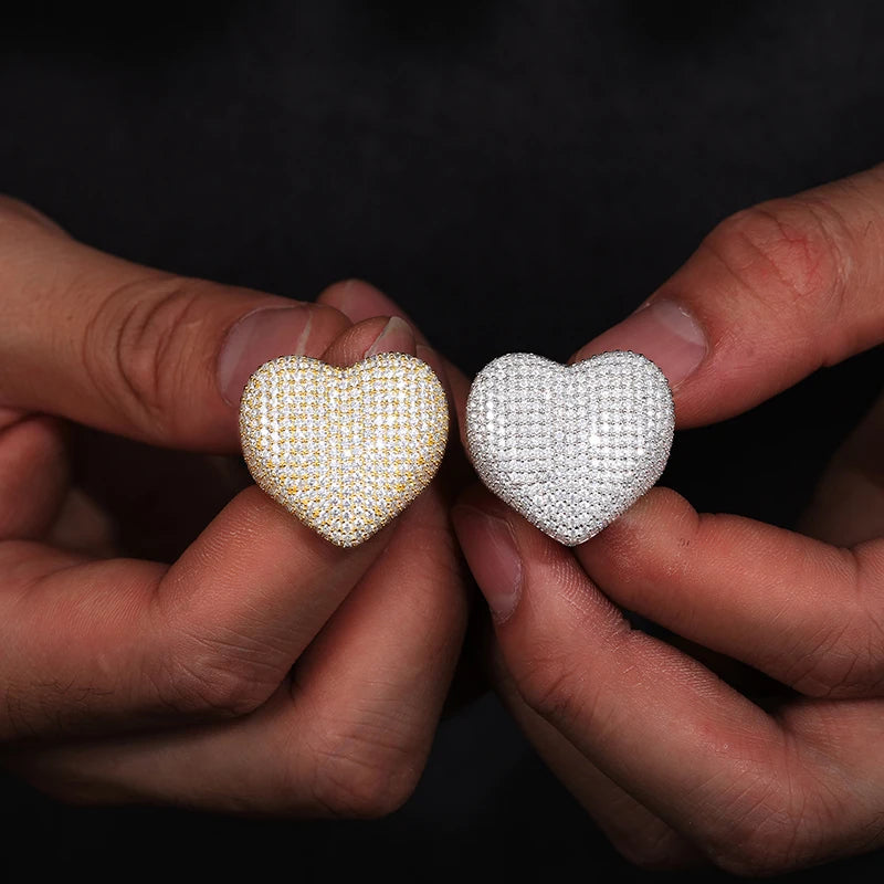 HAIVN JEWELS Heart Moissanite Ring - Iced Out 925 Sterling Silver Hip Hop Statement Ring for Men